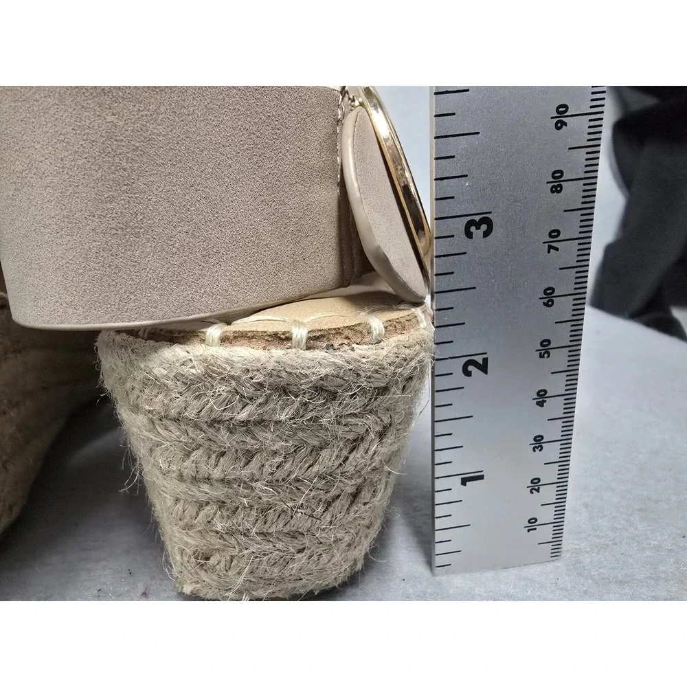 Catherine Malandrino Taupe Espadrille Wedge Heel Sandals Gold Buckle 9.5